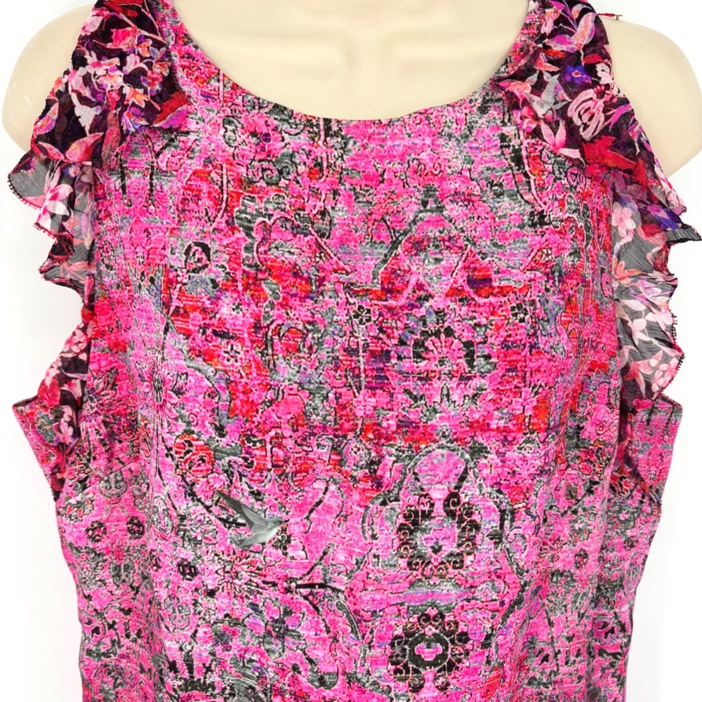 Elie Tahari Pink Medallion Floral Silk Trim Shift Dress Womens Sz 14